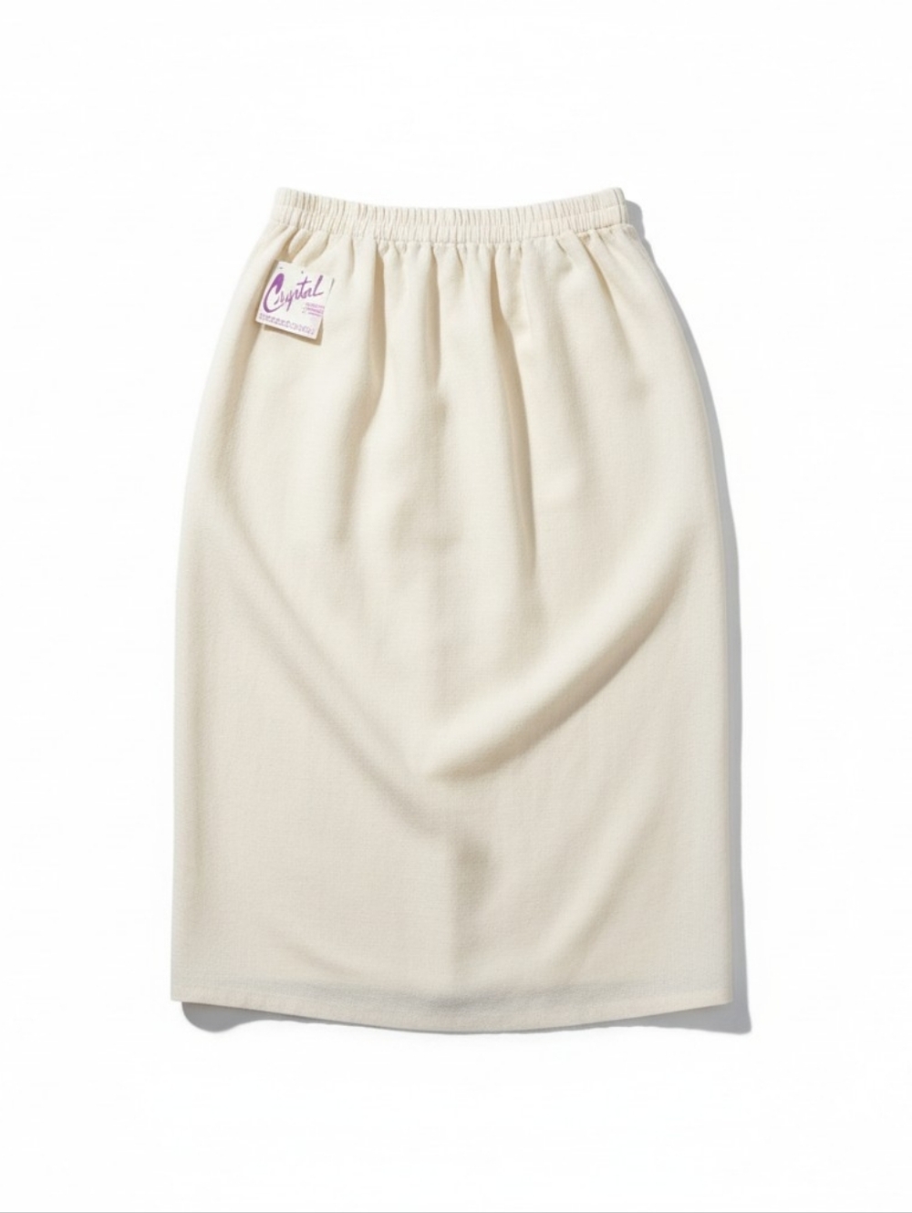 Vintage 90s XL Cream Crystal Handwoven Midi Skirt Minimalist Elastic Waist